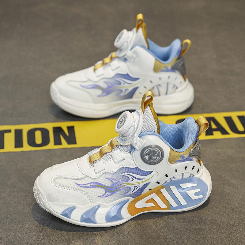 2025 autumn new classmates children's sports shoes lightweight soft sole rotating button boys and girls basketball shoes running shoes