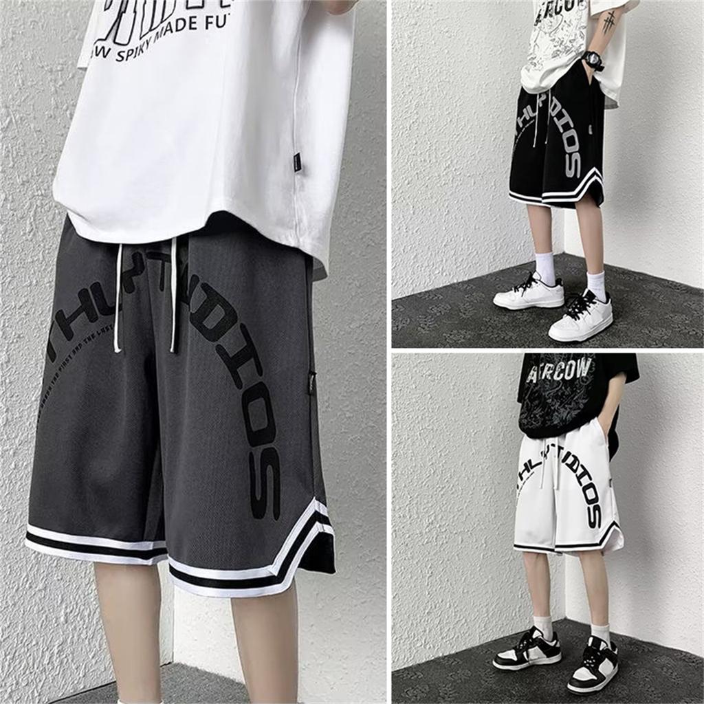Men's Casual Loose Fit Graphic Print Sports Shorts with Elastic Waistband, Breathable Summer Wear