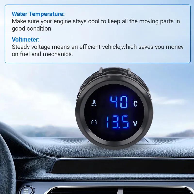 52mm Car Digital Turbo Boost Gauge Oil Pressure Gauge LED Double Display Water Temperature Voltage Gauge Fit for 12v/24v Cars