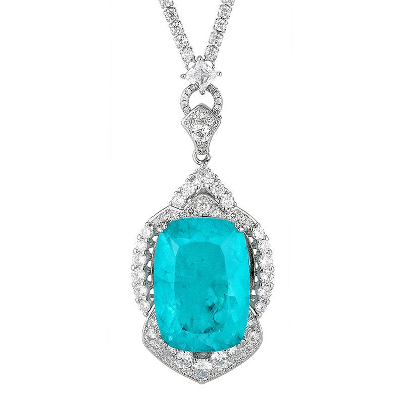 Autumn And Winter Jewelry Copper Bottom Gold-Plated Simulation Emerald Square Diamond Luxury Pendant Necklace Stone 20 * 28