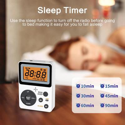 Portable AM FM Radio Pocket LCD Screen Stereo Earphone Jack Sleep Timer Alarm Clock Outdoor