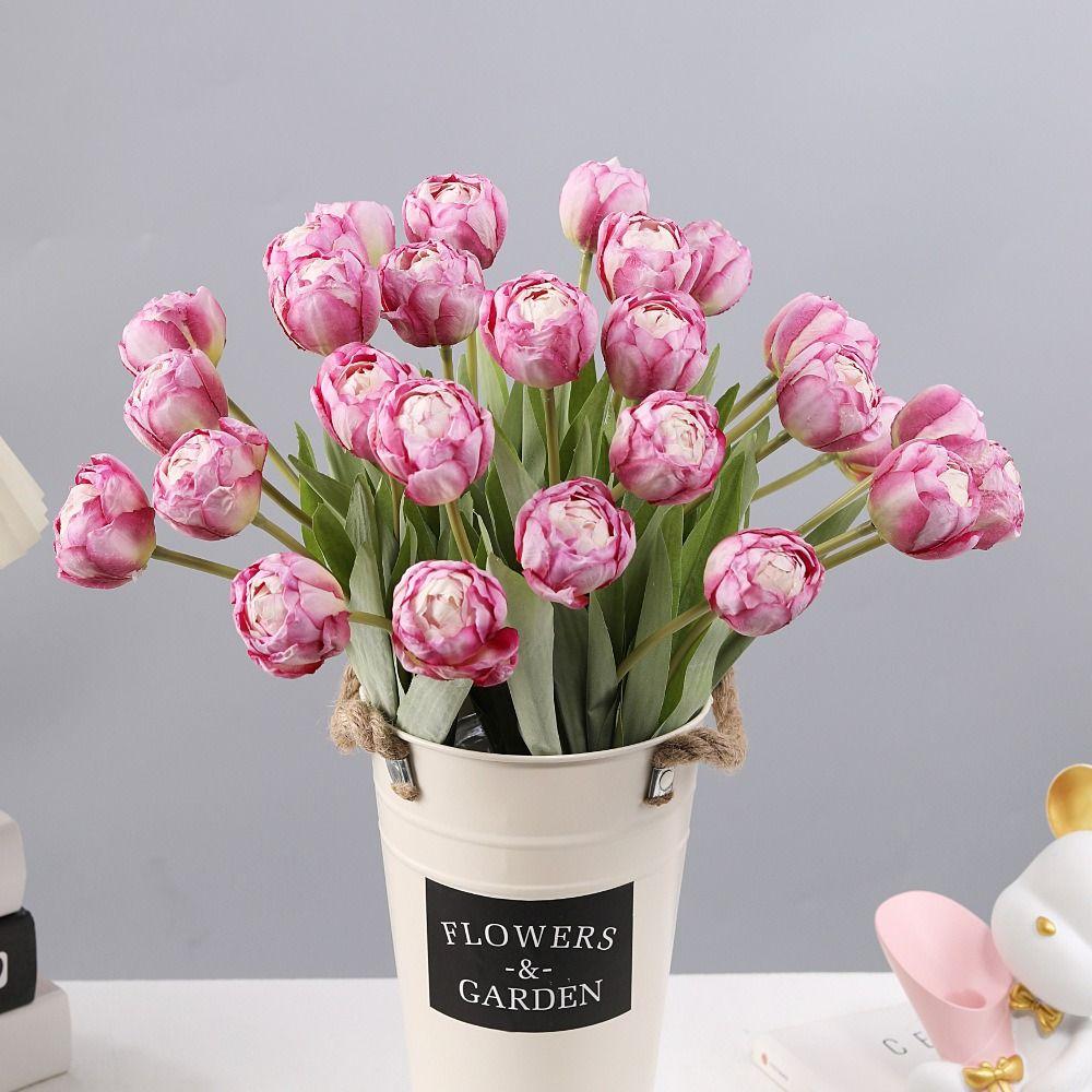 7 Heads Artificial Tulip Branches Real Touch Handmade Silk Tulip Flower Realistic Fake Flowers Home Living Room Decor
