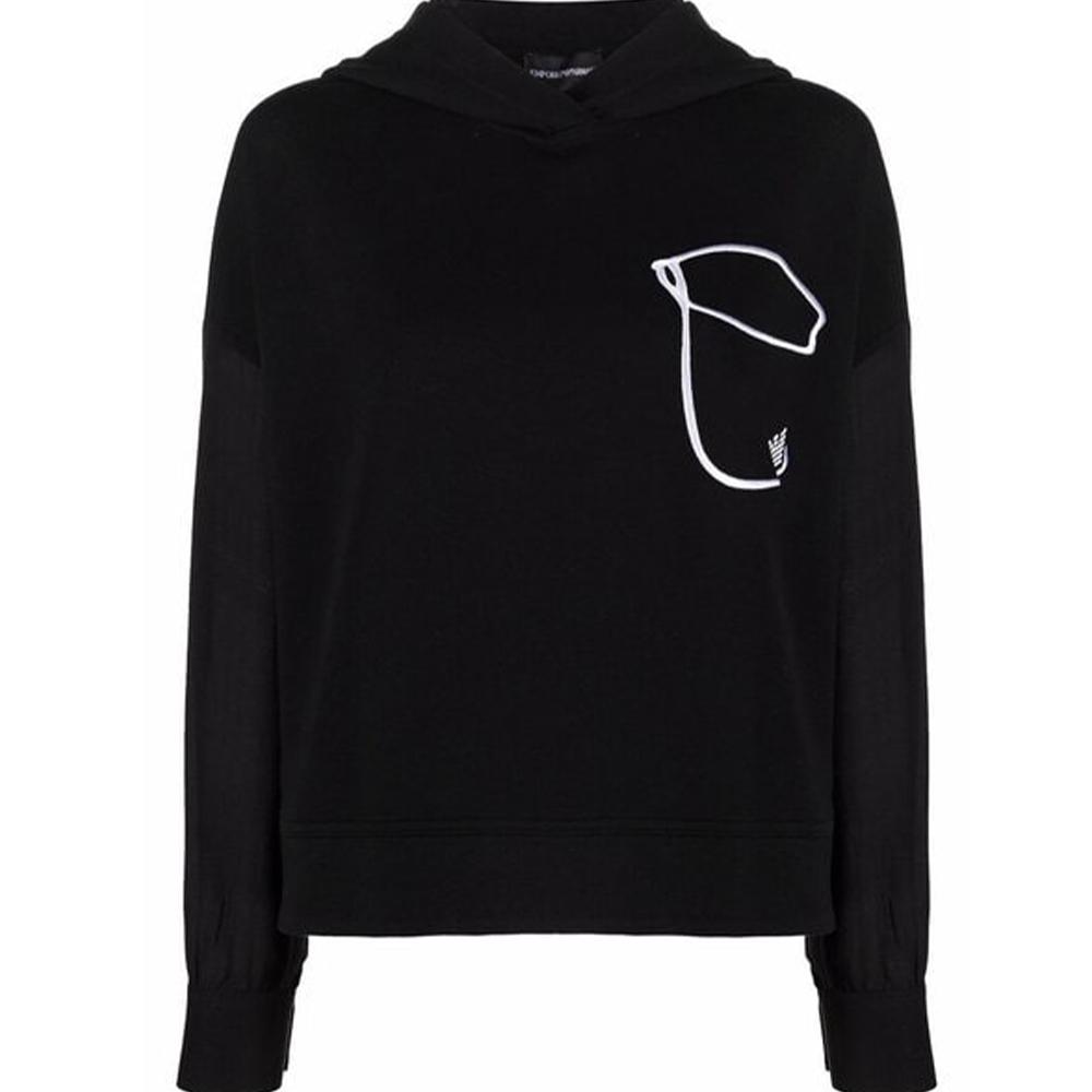 Emporio Armani Ss22 Pattern Print Detail Hooded Sweatshirt Women sweatshirt Black 3L2M7E-2JSFZ-0999 L