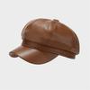 PU Leather Newsboy Cap Solid Color Peaked Cap Creative Gift Beret Hat  Cold Weather Use