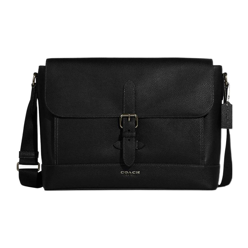 New COACH Hudson Cow Leather Messenger Bag Shoulder Bag Crossbody Bag Large Size Men's Black CB841-QBBK