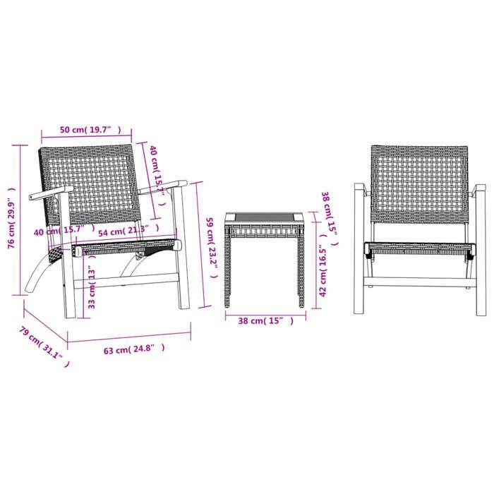 VidaXL Ensemble de Bistro 3 pcs, Chaises et Table de Patio, Meubles de Terrasse Arrière-cour Extérieur, Beige Résine Tressée 365867