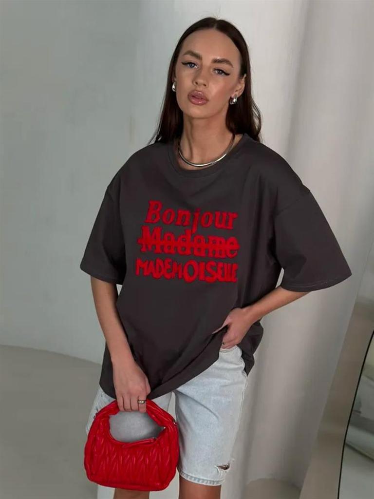 Versatile Retro Print Women's High Street Short Sleeve T-Shirt: European & American Trendy Niche Style