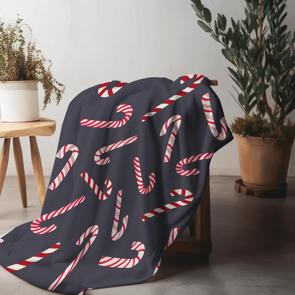 

Cozy Candy Cane Christmas Throw Blanket Soft Fuzzy Sherpa Fleece Warm Winter Bedspread Decorative Holiday Gift Idea 75x90cm