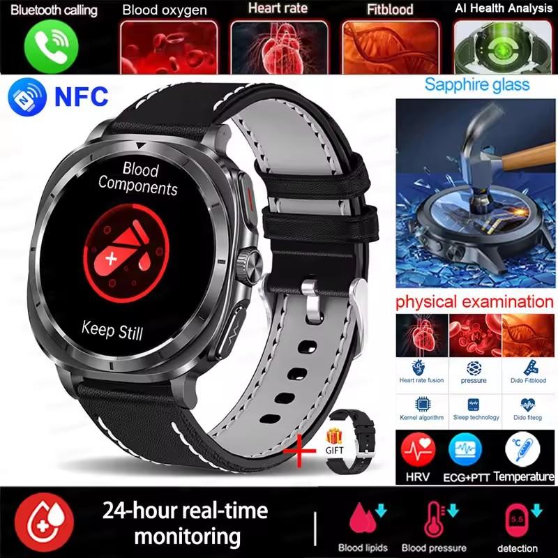 

2025 Умные часы для здоровья медсестры Мужские ЭКГ Пульс Мочевая кислота Кровяной жир Кровяное давление Анализ тела Пульс Звонок Смарт-часы leather серебряный