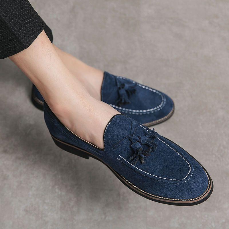 Soft Loafers Black Flat Men's Leather Shoes with Tassels Suede Male Casual Shoe Moccasin Pointed Toe Common Low Price Adults Pu