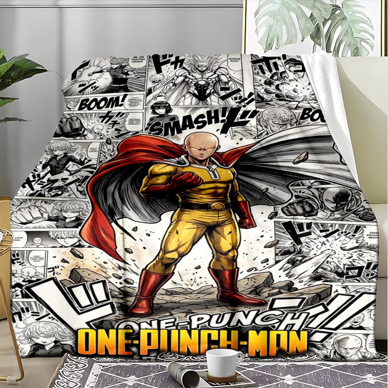 One Punch Man Print Flannel Blanket, Soft Warm Lightweight Throw Blanket for Living Room,Sofa Bed Camping Office
