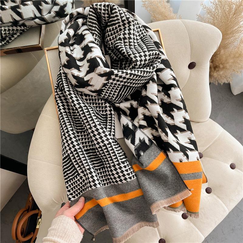 Autumn and Winter Super Warm Versatile Thousand Bird Grid Wool Scarf Female, Dual-purpose Double-sided Shawl Student Scarf To Keep Out the Cold