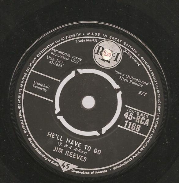 

7inch Record JIM REEVES - He ll Have To Go / In A Mansion Sta 45RCA1168 RCA 1959 UK Pop Used