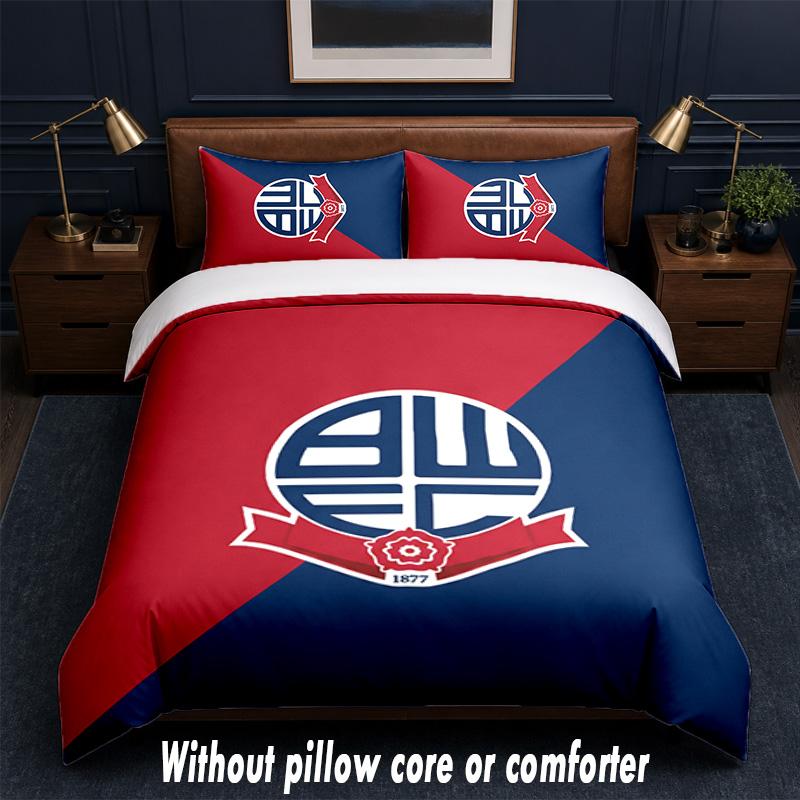 Bolton Wanderers FC Design Bed Bedding Set 1 Duvet Cover + 2 Pillowcases Soft Breathable Household Bed Linens