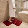 Striped L-Shaped Bathroom Floor Mat Coral Velvet Non-Slip Doormat Absorbent Foot Mat  Shower Room