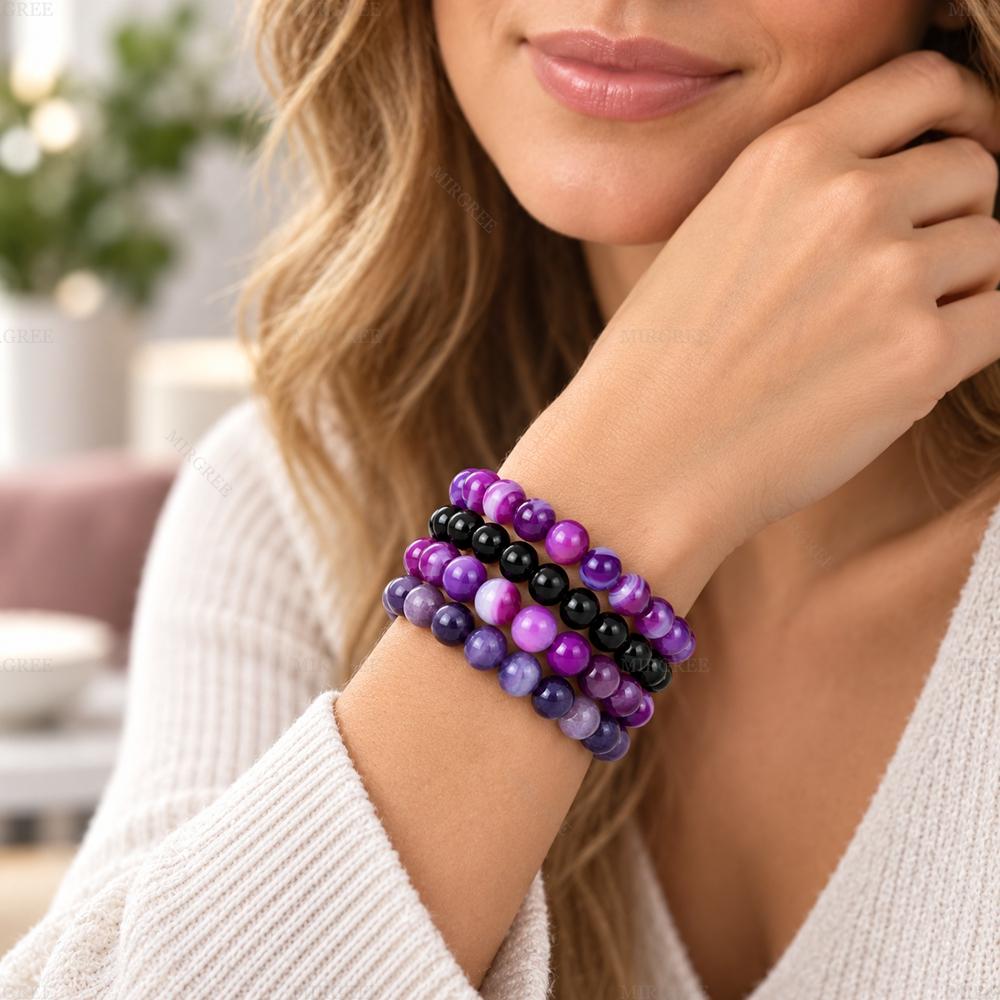 MIRGREE 3PCS/Set Natural Stone Beaded Bracelet Set for Women, Stretch Bracelets, Balance Inspired Stackable Jewelry Gift
