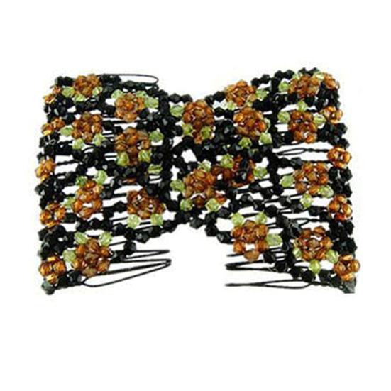 Women's Chic Stretch Rose Flower Bow Beaded Hair Comb Cuff Double Insert Clips