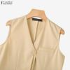 ZANZEA Women Casual V-neck Summer Sleeveless Cardigan Vest Tops