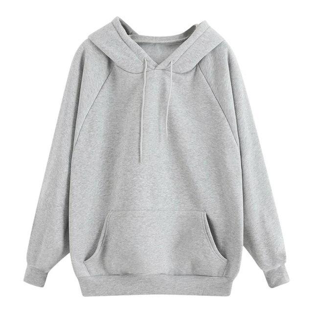 Autumn and Winter Women's Casual Solid Color Hooded Pocket Long Sleeve Pullover Sweatshirt Loose and Plush Thick Long Sleeved Top