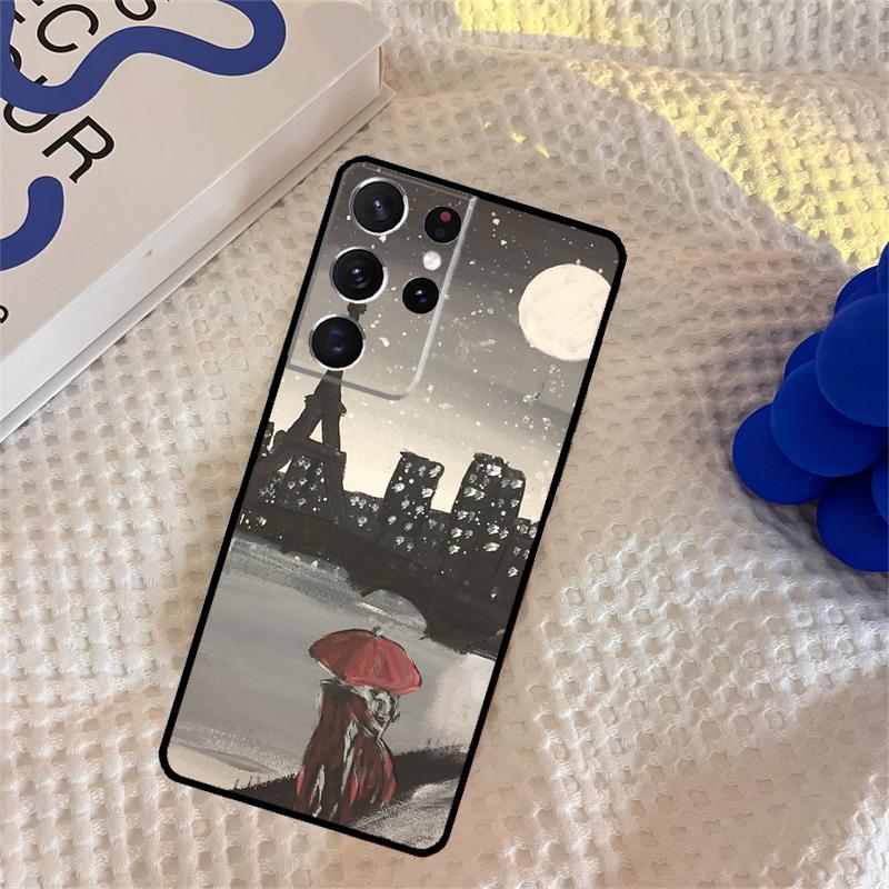 Red Umbrella Eiffel Tower Phone Case For Samsung Galaxy S25 Ultra S9 S10 S20 S22 S21 S23 Plus S24 FE Portector Cover