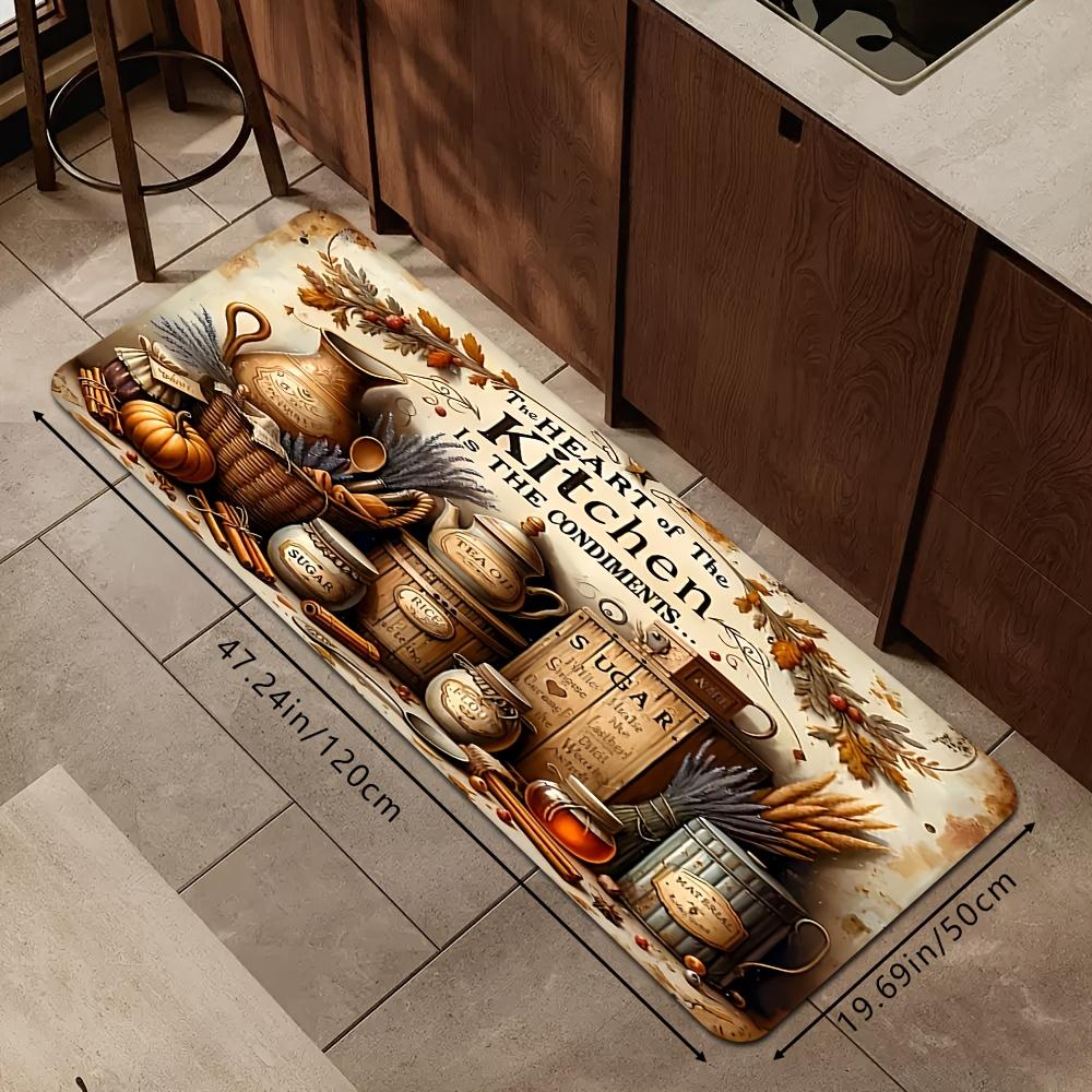 1Pcs Anti Fatigue Kitchen Rugs Vintage Print Waterproof Non-Slip Thick Cushioned Kitchen Mat Heavy Duty Comfort Standing Mat for Kitchen