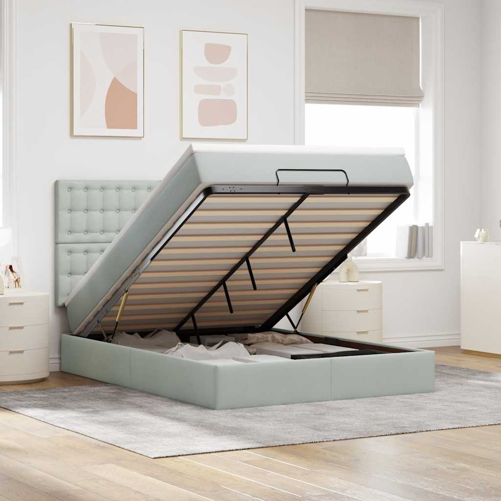 Ottoman Bed with Mattress Light Grey 140x190 cm Velvet