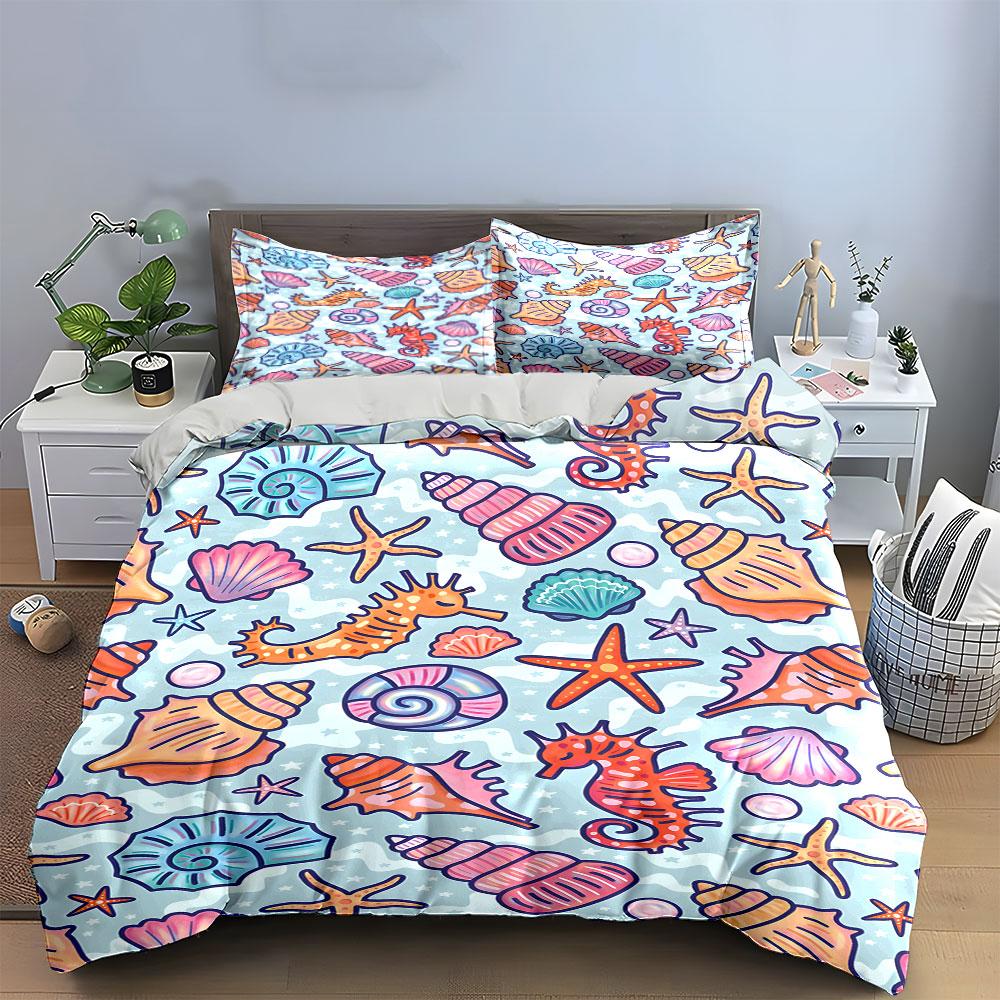 Seaside Theme Three-Piece Set Soft Comfortable Duvet Cover Bedding Set Included 1*Duvet Cover & 2*Pillowcases, Gift