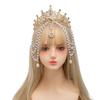 Acessório de Cabelo Coroa de Franjas de Pérolas Multicamadas Lolita Feito à Mão Deusa do Sol Virgem Maria Lindo Casamento Princesa Noiva Adorno de Cabeça