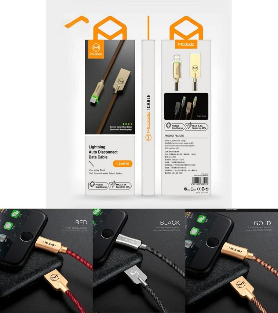 Auto Led Smart Disconnect Lightning Usb Data Charging Cable For Iphone X 7 8