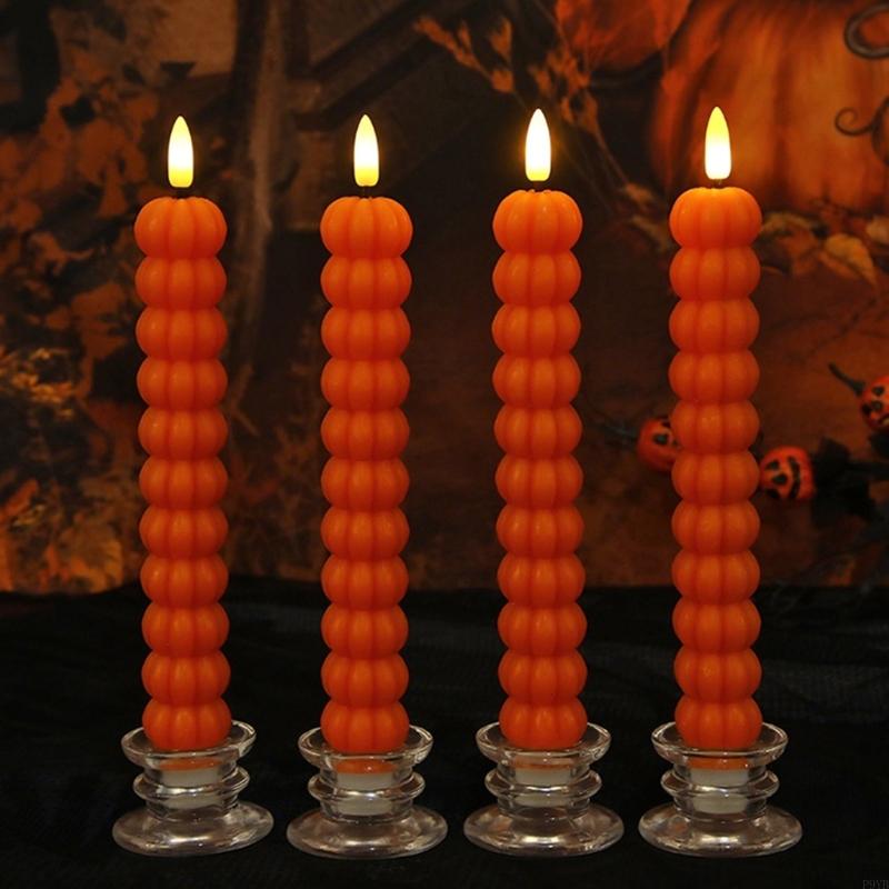 Halloween Flameless Taper Set of 4 Piece Decorative LED with Soywax Finish for Table Mantels Window and Part