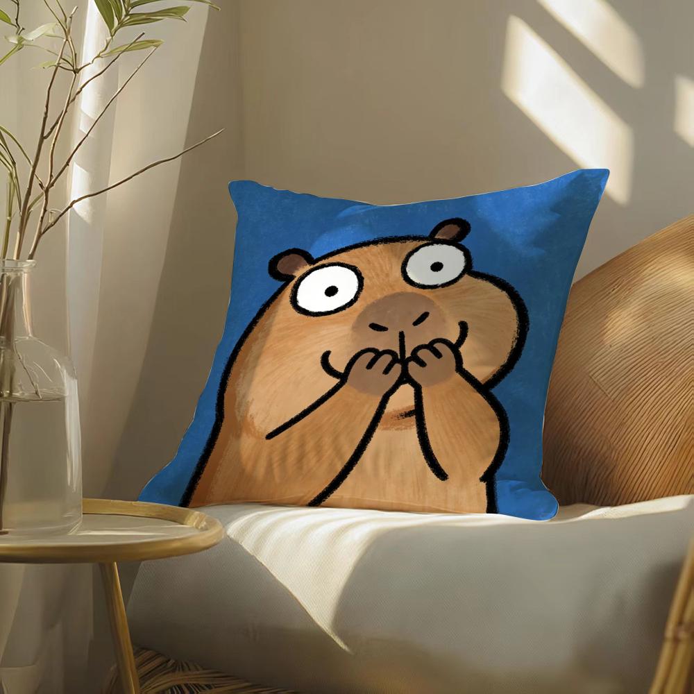 Capybara Cushion Cover Soft Short Plush Pillow Cover Smooth Cozy Texture Aesthetic Cushion Case Home Decor
