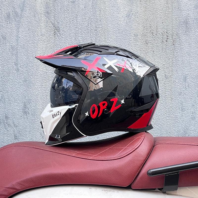 Street Fighter Motorcycle Helmet Men's and Women's Full Helmet Four Seasons Locomotive Retro Detachable Combination Helmet