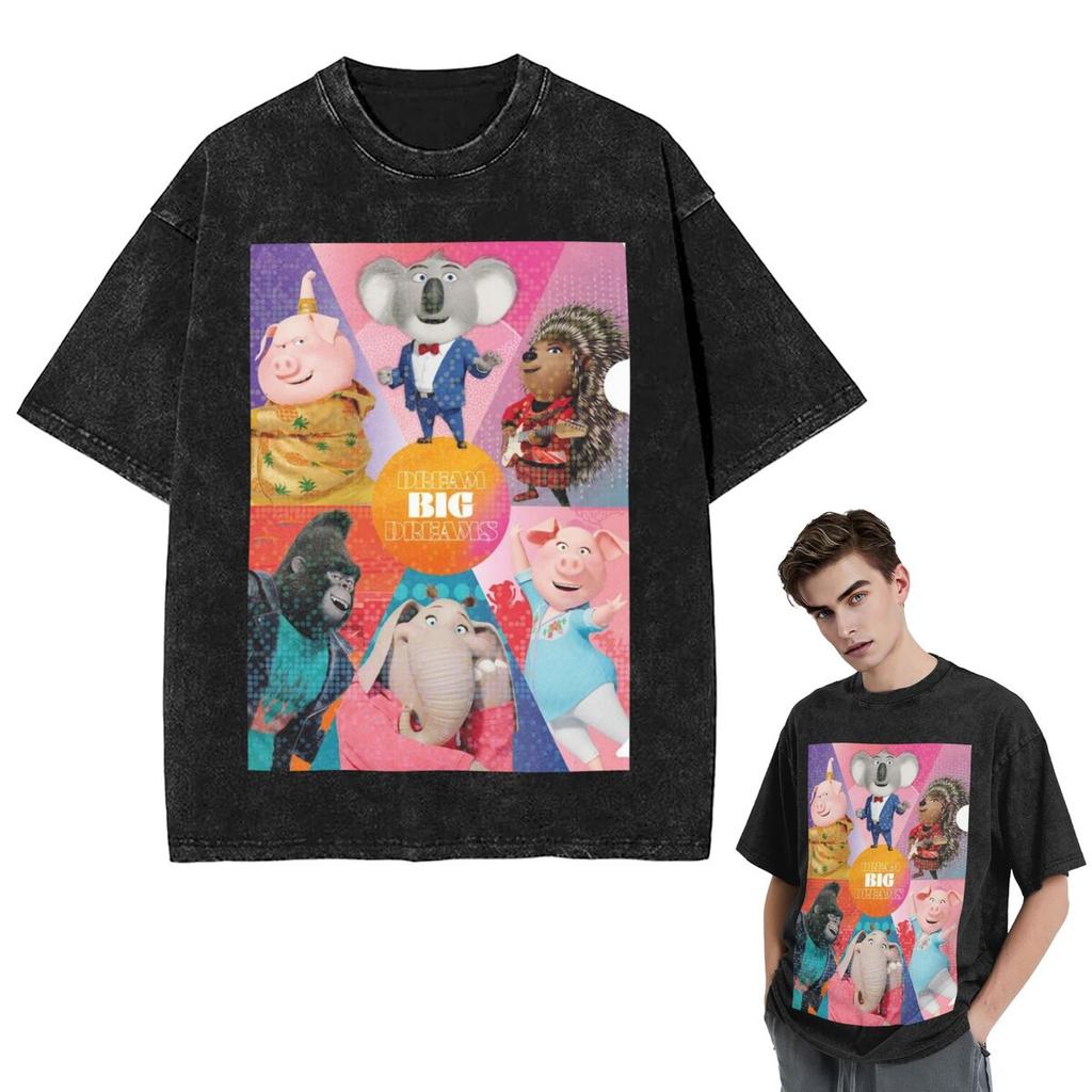 Streetwear T-Shirts Sing Washed T Shirt Short Sleeve Hip Hop T-Shirt Tops Tees for Men Women