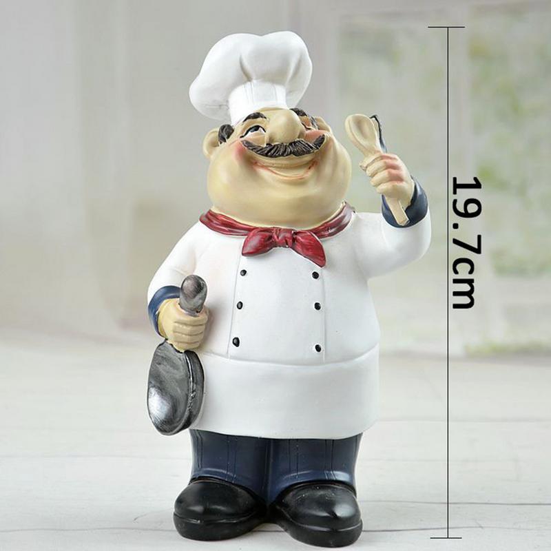 Chef Figurines Farmhouse Figurine Decor Resin Statue Ornament Small Bearded Chef Statue For Countertop Cabinet Cupboard