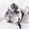 Lightweight Pearl Decoration Scarf Polyester Silk Scarf Luxury Magnetic Buckle Scarf  Daily Wearing