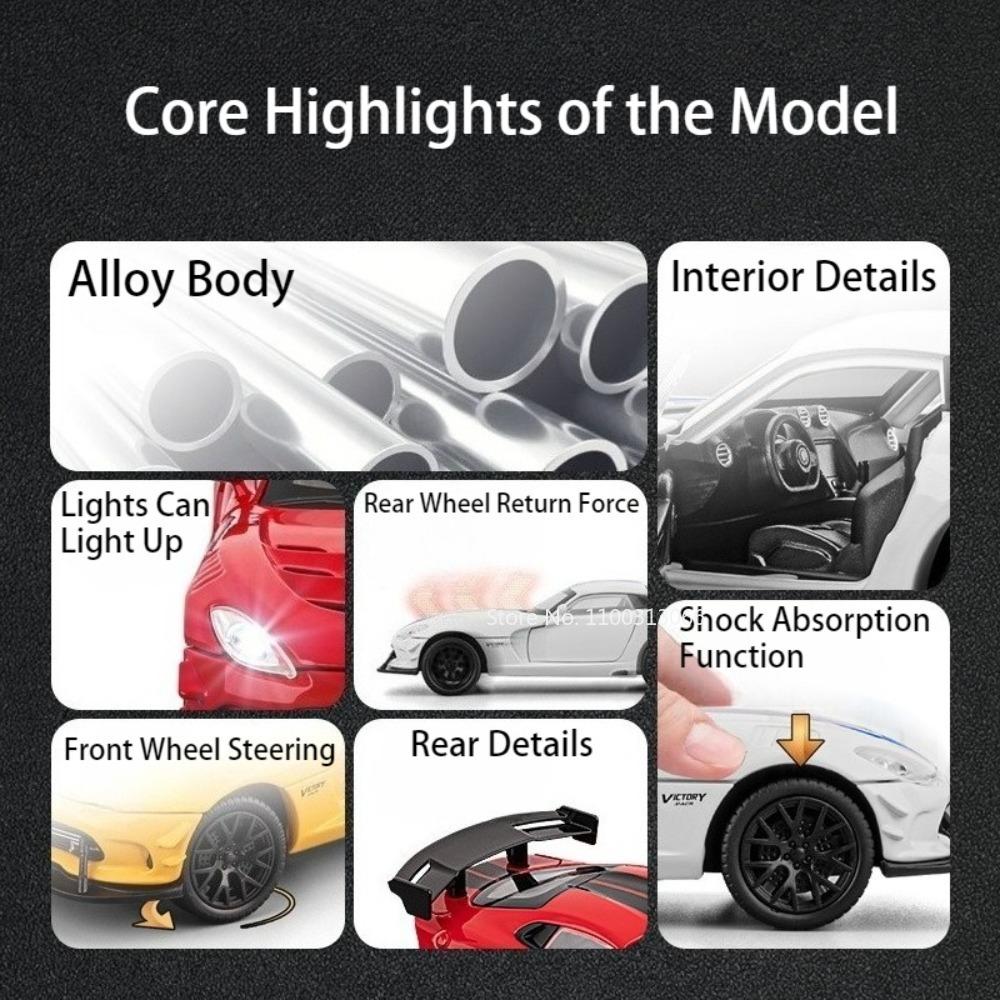 1:32 Scale Mustang Shelby Cobra Viper Model Toy Cars Alloy Diecast Sound Light Doors Opened Pull Back Ornament Vehicle Models