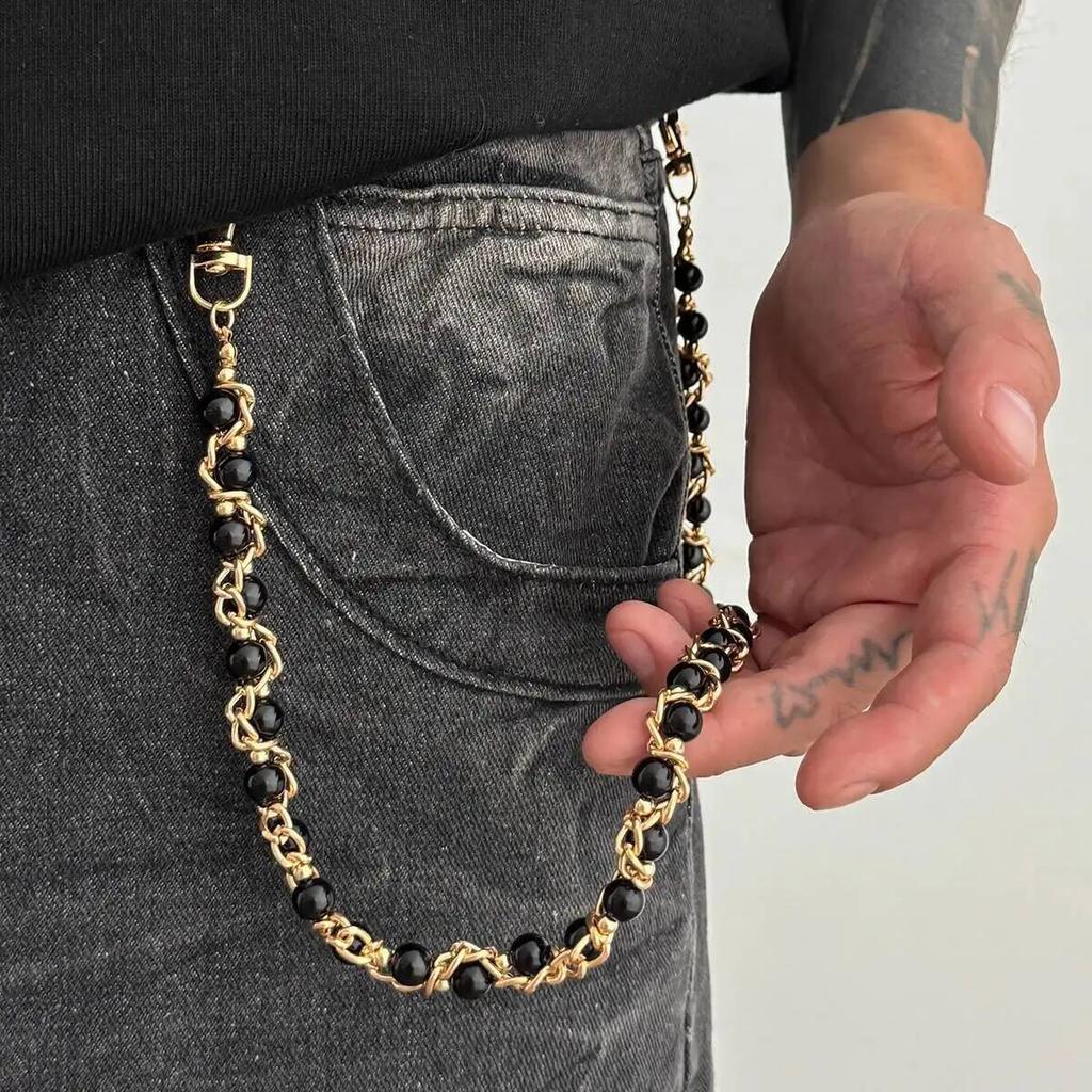 Ingemark Hip-Hop Imitation Perlen Hosen Jeans Schlüsselanhänger Ring Clip Herren Trendig Kreativ Metall Handgefertigt Perlen Taille Kette Schmuck