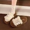 2025 Autumn/Winter Women's Furry Thick Sole Warm Slippers with One Strap and Belt Buckle