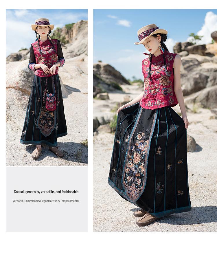 2025 Ethnic Style Women's Chinese Retro A-line Long Skirt with Heavy Embroidery