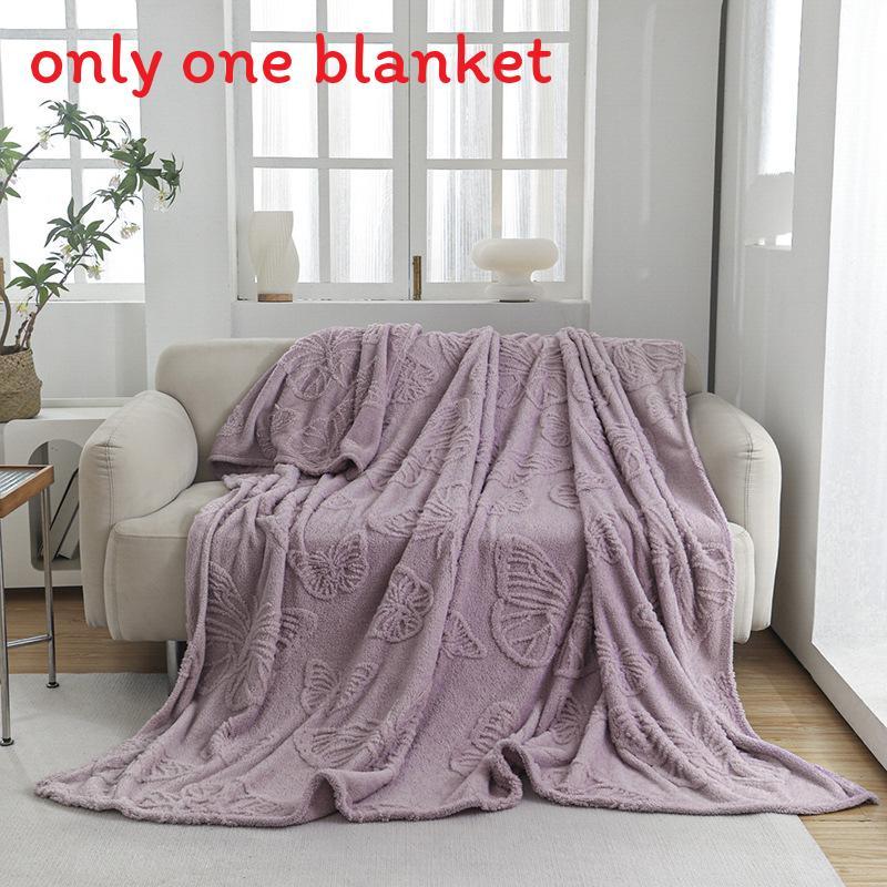 Pure Color Flannel Blanket With Butterfly Pattern For Office Nap And Air Conditioning Comfort