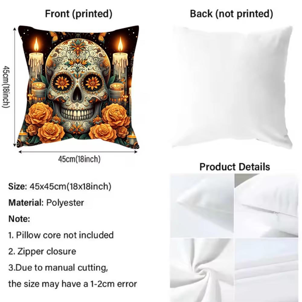 Anime Day of the Dead Cushion Cover Pattern Printed Pillowcase for Living Room Sofa Cushion Cover & Bedroom Decor