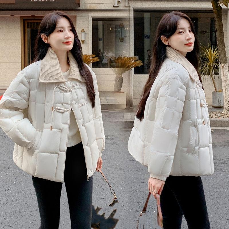 Fasjonabel bomullsjakke i vestlig stil med stor krage for damer, liten jakke med kinesiske knapper