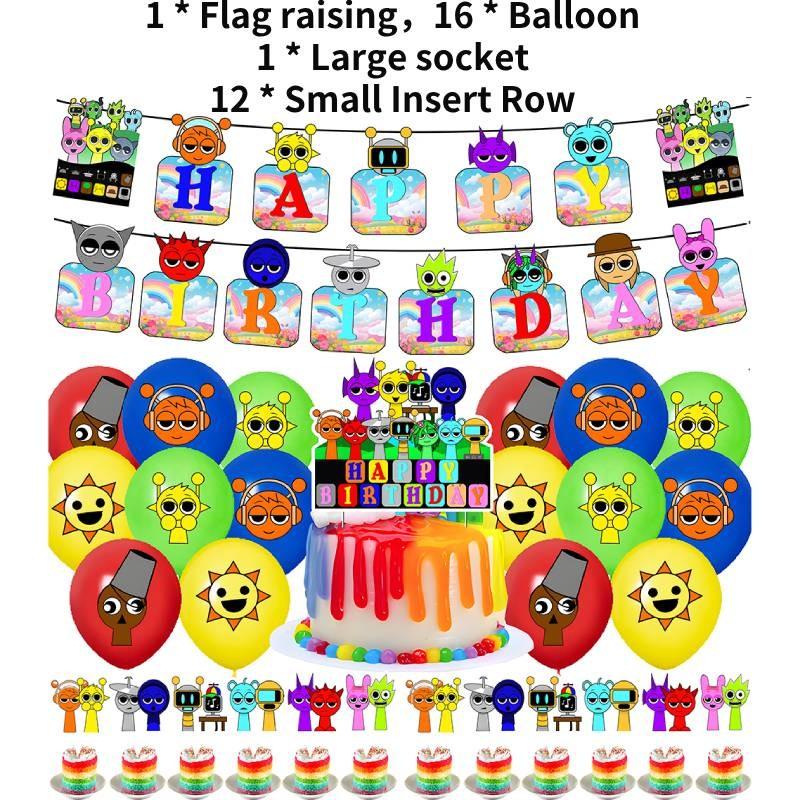 Festive Incredibox Sprunki Birthday Party Decoration Set With Colorful Balloons And Banners
