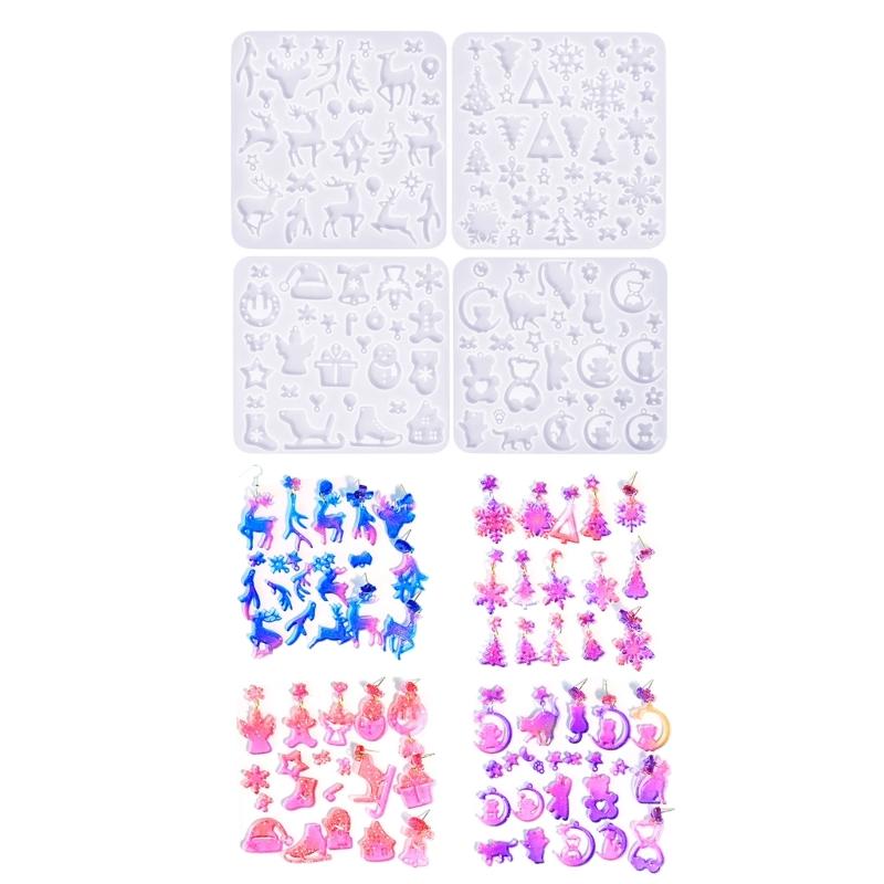 4Pcs Christmas Themed Jewelry Crafting Mold Artistic Christmas Earring Molds Silicone Mould for Crafting Enthusiasts 1