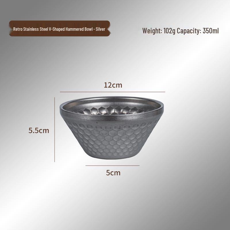 Vintage Hammered Stainless Steel Bamboo Hat Bowl - Double Layer Dessert & Rice Bowl