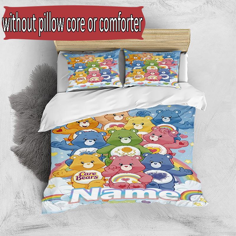 3'lü Nevresim Takımı (1*Nevresim Kılıfı + 2*Yastık Kılıfı, Çekirdeksiz), Kişiye Özel İsimli Care Bears Desenli Nevresim Takımı, Ev Yatak Odası Dekorasyon Hediyesi