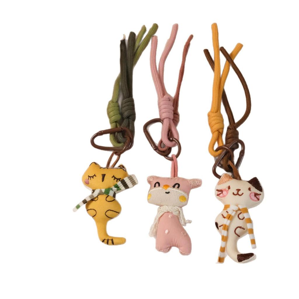 Forest Fabric Kitten Pendant: Retro Cartoon Bag Charm & Keychain
