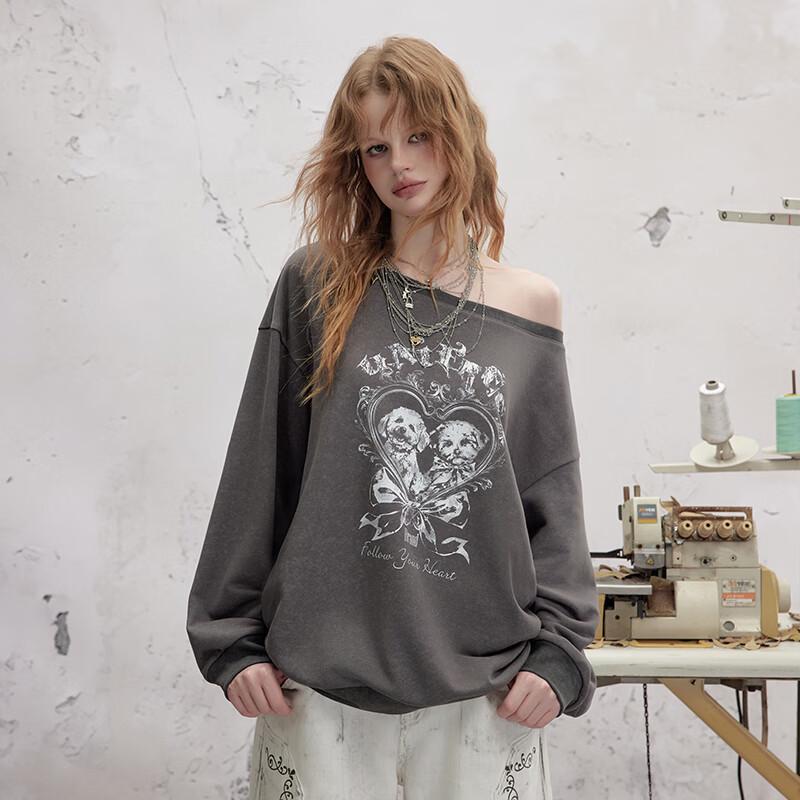 UNIFREE Women's Distressed Drop-Shoulder Oversized Sweatshirt