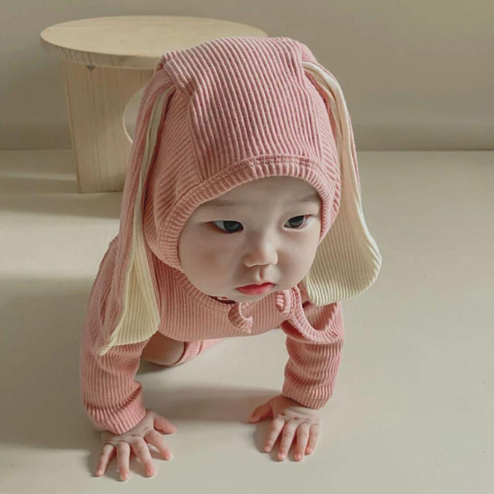 Ribbed Texture Bunny Costume Cotton Solid Baby Bodysuit Rabbit Romper Sets  Infant Girls