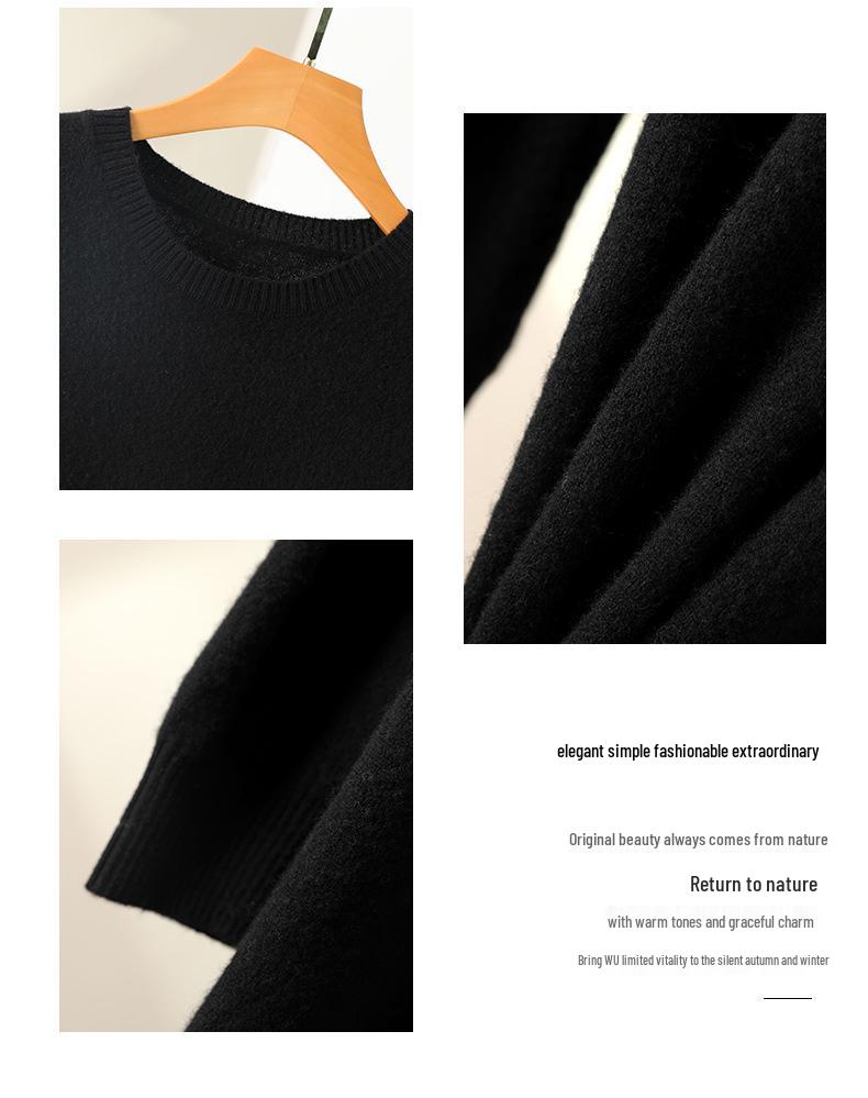 Women's Pure Wool Mid-Length Knit Skirt and Dress, Rolled Hem, Round Neck, Solid Color - Perfect for Autumn and Winter.